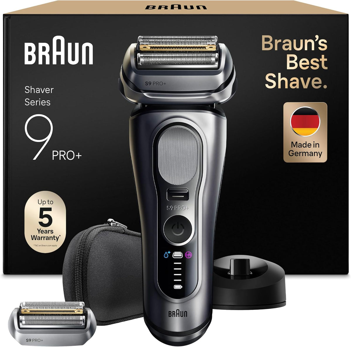 Braun Elektrorasierer, Braun/Silber, Series 9 PRO+ Herren, 5+1 Ultradünne Präzisionsklingen, Pro-SensoAdapt, Rasierapparat mit 60 Min. Akku