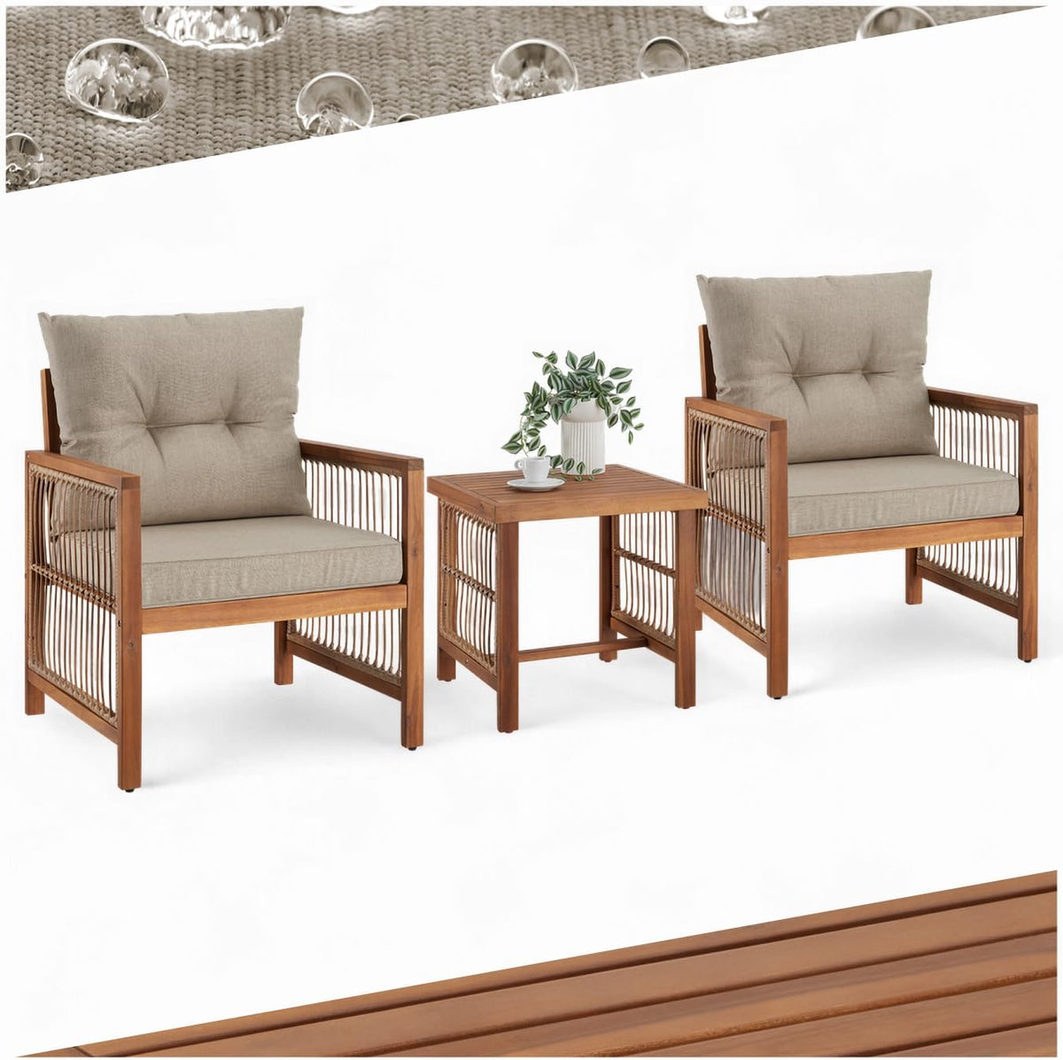 tectake Gartenmöbel-Set, Akazienholz, pulverbeschichteter Stahl, Polyethylen, Polyurethan, 100 % Polyester, Polypropylen, Schwarz