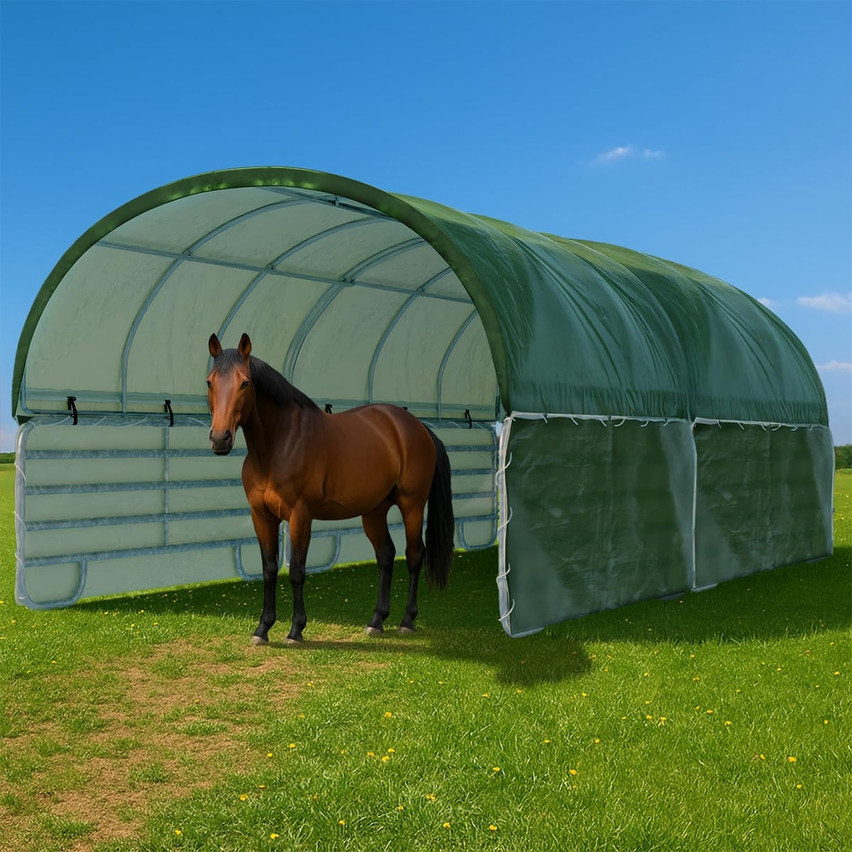 VOSS.farming Garten,Gartenhäuser & Aufbewahrung,Carports, 3,60m, Grün, Weidezelt XXL 7, 20 x Weideunterstand LagerzeltRundbogen Komplettset extra