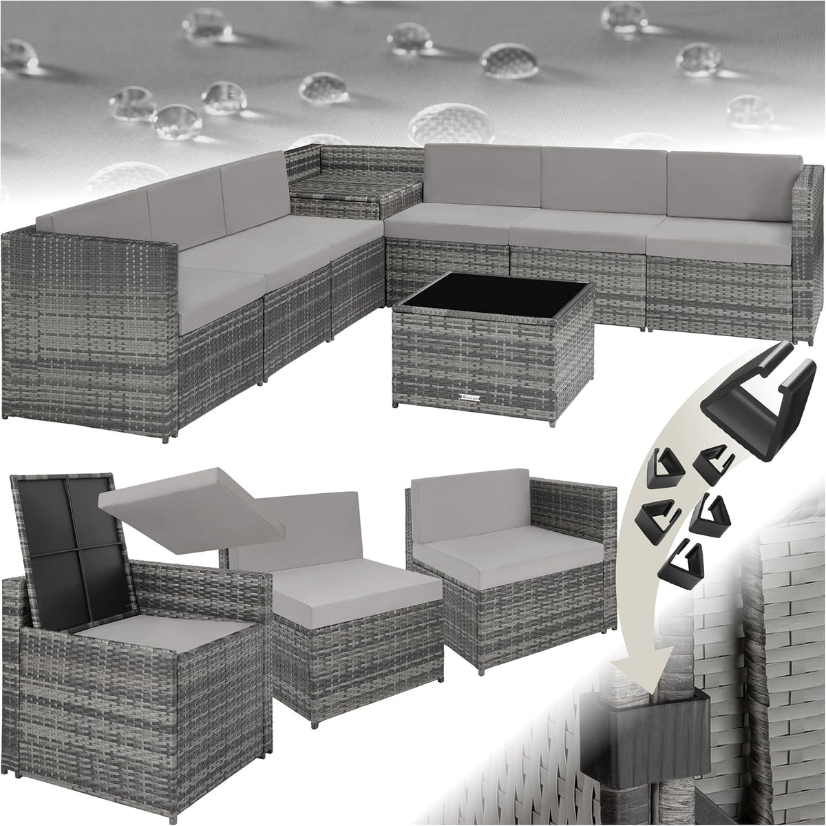 tectake Beistelltisch, grau, Polyrattan Gartenlounge, frei zu gruppierende Balkon Möbel, Gartenmöbel Set mit einem Outdoor