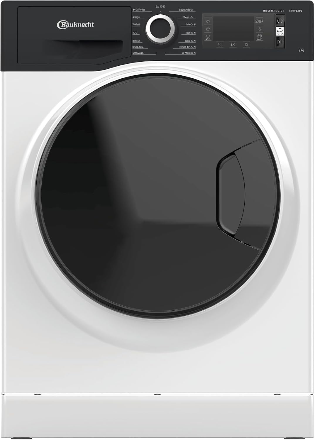 Bauknecht Waschmaschine, 9 kg, Weiß/Schwarz, Steam Plus 9A2JGSP, 1400U/min, Energieklasse A, Active Care Color+