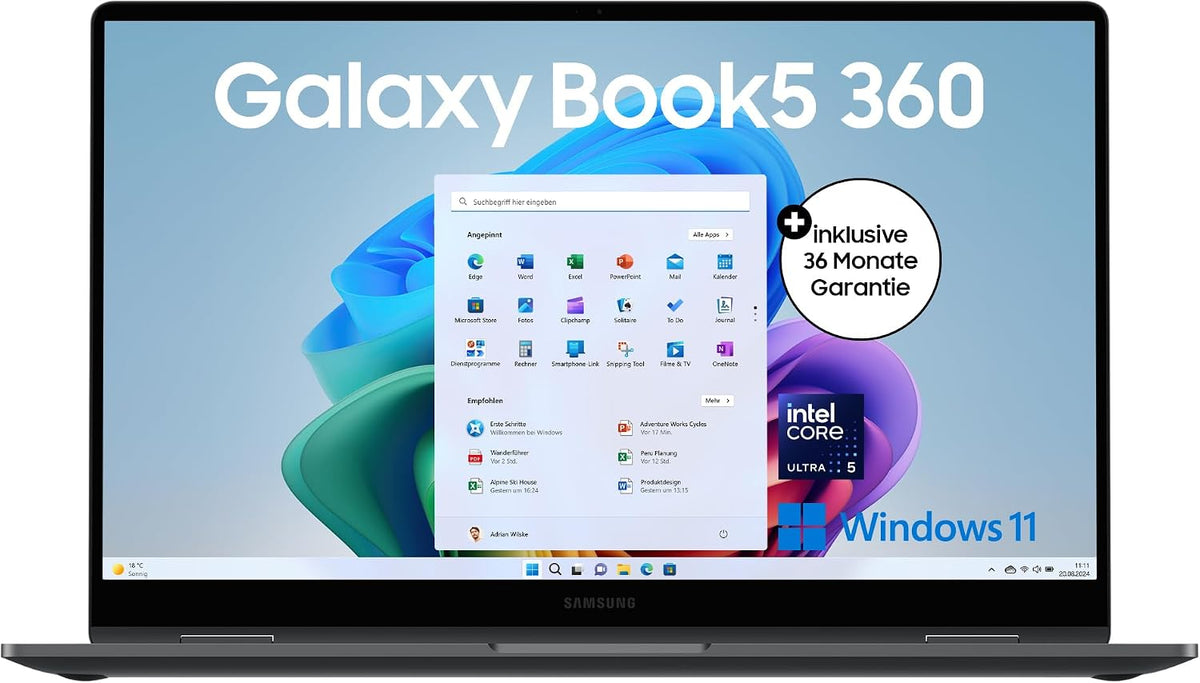 Samsung Laptop, Grau, Galaxy Book5 360 15, 6' 2-in-1-, Convertible AI-Notebook mit Intel Core Ultra 7 Prozessor