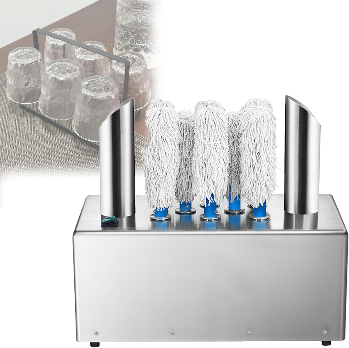 Weinglaspoliermaschine Gläserreinigungsmaschine, Edelstahl, Transparent, Mit 5/8 BüRsten FüR Bars, 1200 Tassen/H Weinglas-Reinigungsmaschine