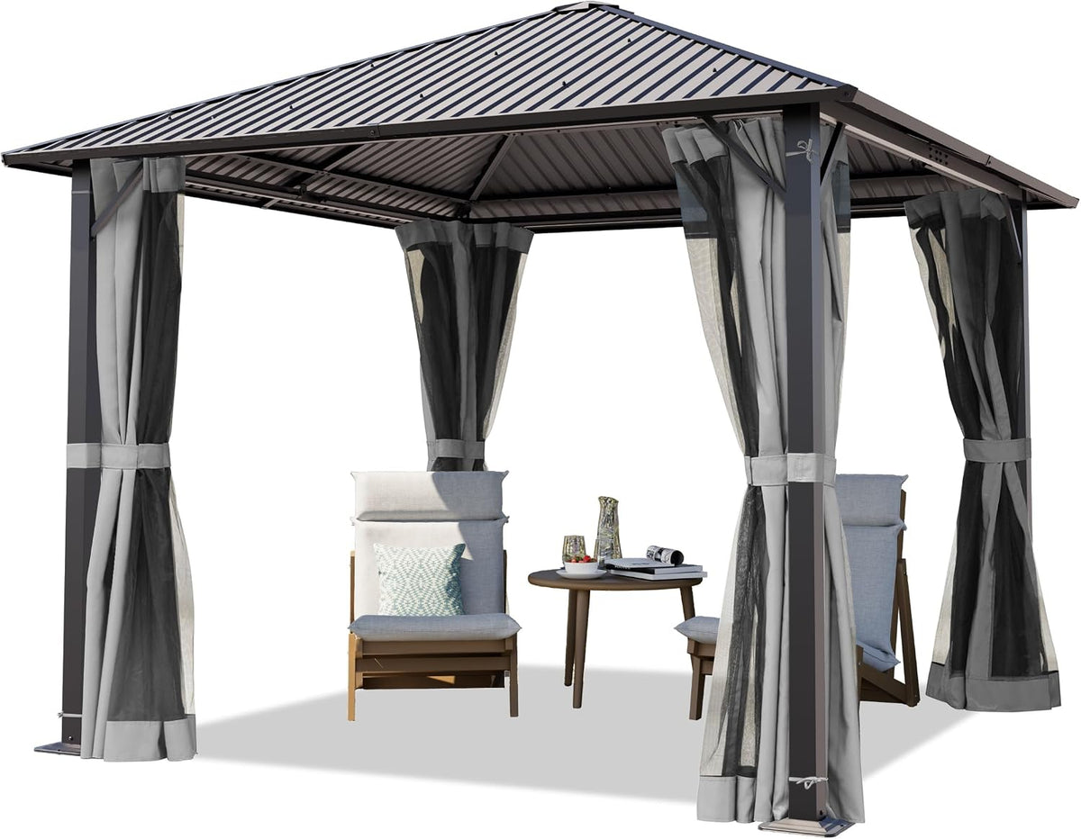 TOOLPORT Pavillon, ca. 0,4 mm galvanisierte Stahl-Platten, Grau, Garten 3x3 m mit Stahldach - Hardtop mit 4 Seitenteilen