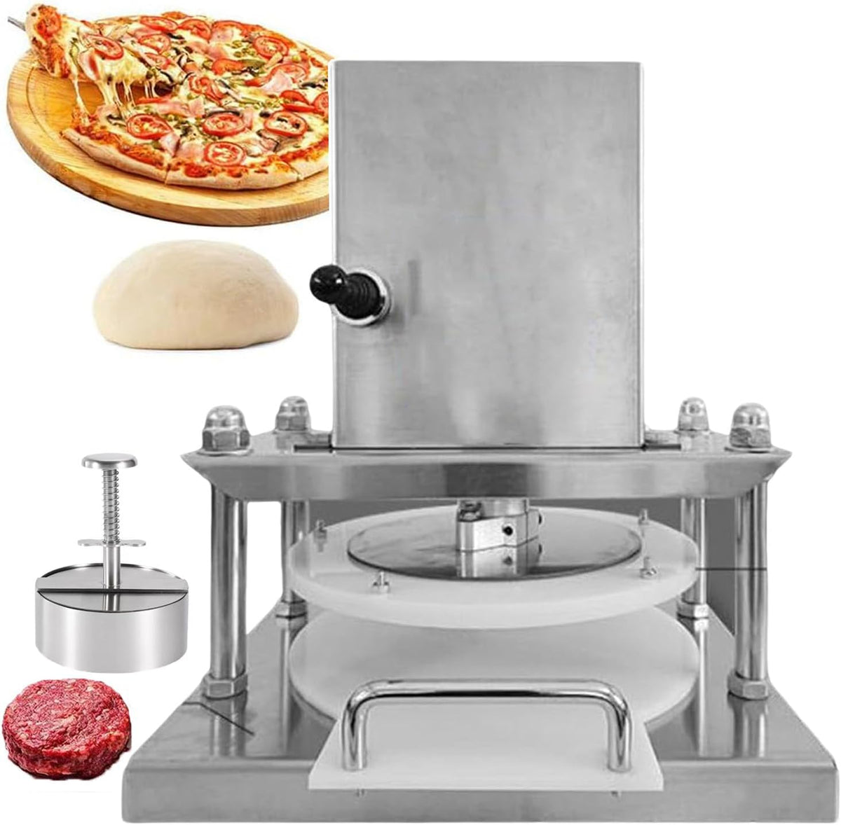 DDNGEJ Brotbackautomaten, Silber, Elektrische Teigausrollmaschine für Pizza, Elektrische Pizzakrustenpresse aus Edelstahl für Pasteten