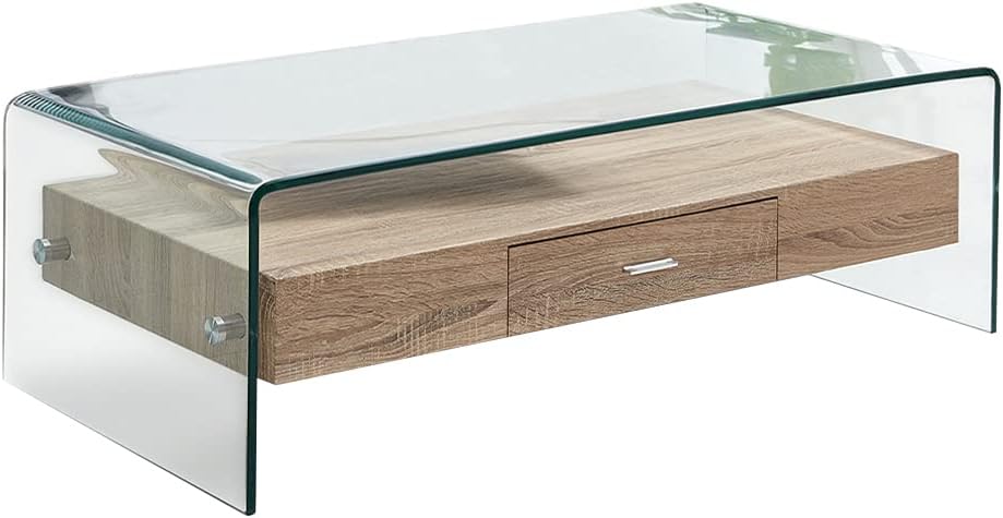 Meubletmoi Sofa, Transparent/Braun, Rechteckiger Couchtisch aus gehärtetem Glas