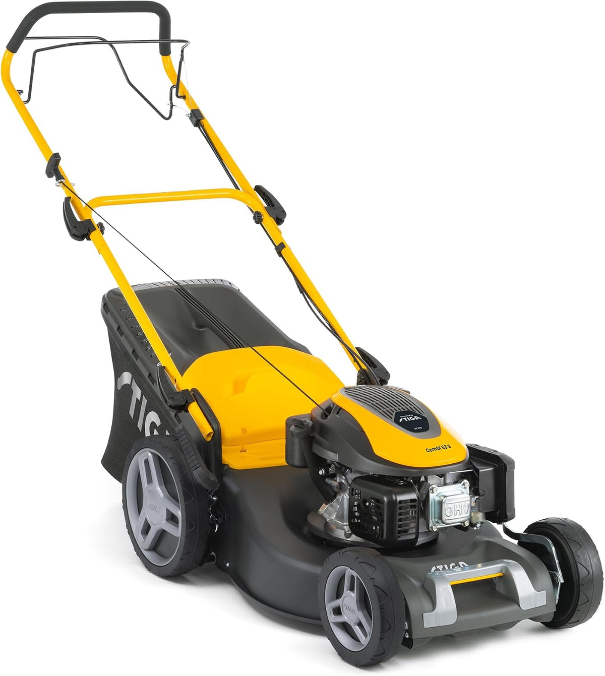 STIGA Rasenmäher, 51 cm, 60 L, 1 M, Schwarz/Gelb/Silber, Combi 53 S Benzin-, selbstfahrend, Stahlmähwerk, 166 CCM Motor