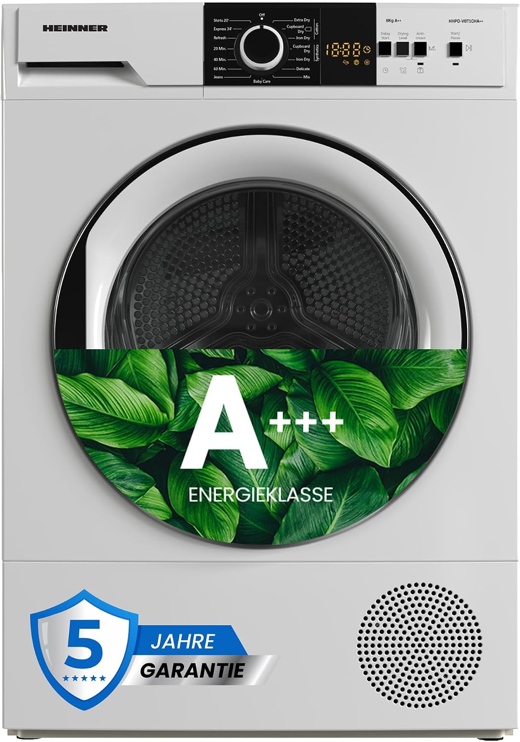 HEINNER Wärmepumpentrockner, 9 kg, Schwarz, HHPD-V9T1CHA++ Warmtepompdroger, Energieklasse A++, 15 Droogprogramma's