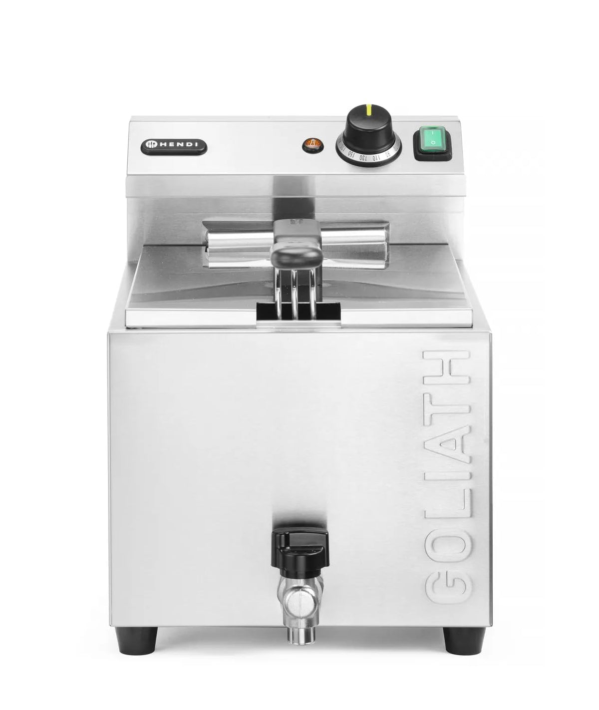 HENDI Heißluftfritteuse, 10,2 kW, 392 mm, 400 V, 10 L, Silber, Fritteuse XL, GOLIATH, mit Ablasshahn, mit Frittierkorb und Deckel