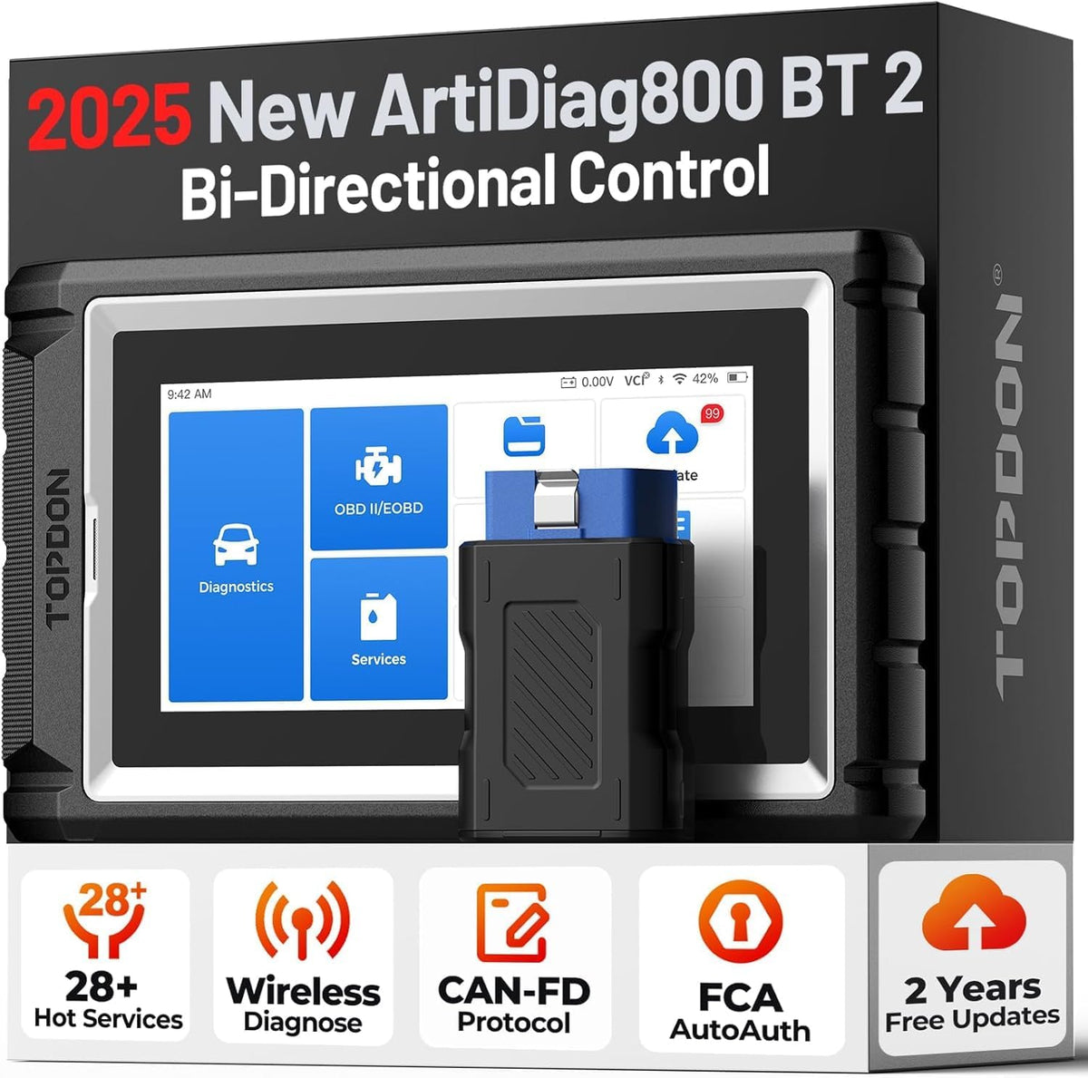 TOPDON OBD-II Diagnosewerkzeuge, Schwarz/Grau/Blau, ArtiDiag800 BT V2.0 Kfz-Diagnosegerät Bidirektional, Öl-Reset/EPB/SAS/TPMS/DPF