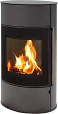 H&M Germany Kaminofen, 150 mm, 8kw, Gussgrau, Mango 2.0 oval großer Feuerraum Bauart 1 Panorama Scheibe