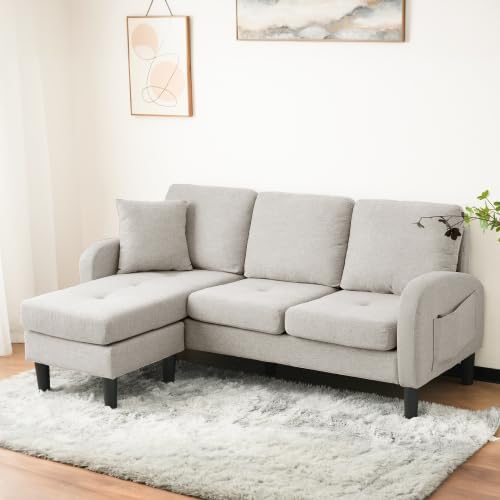 Sofa staronce, 166x118x77 cm, Grau, Modulares Eck mit Ottomane, 3-Sitzer, Links oder rechts montierbar, kleines Polster mit Chaiselongue