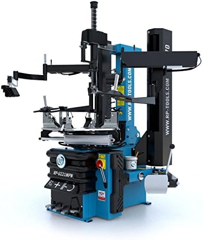RP-TOOLS Reifenmontagemaschinen, 400 V, Schwarz/Blau, Montiermaschine Reifen PKW Vollaut., 2 Stufen 10-24 mit pneumatisch kippbarer Säule